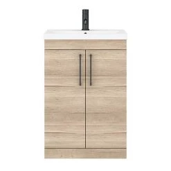 Arezzo Floor Standing Vanity Unit - Rustic Oak - 600mm with Matt Black Handles -Arezzo Bathroom Furniture Shop AZRO6FSVMB d6 460