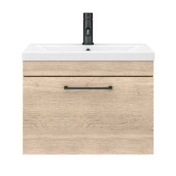Arezzo Wall Hung Vanity Unit - Rustic Oak - 600mm with Matt Black Handle 11 Arezzo Wall Hung Vanity Unit - Rustic Oak - 600mm with Matt Black Handle -Arezzo Bathroom Furniture Shop AZRO6WHVBK d5 460