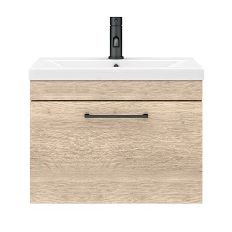 Arezzo Wall Hung Vanity Unit - Rustic Oak - 600mm with Matt Black Handle 6 Arezzo Wall Hung Vanity Unit - Rustic Oak - 600mm with Matt Black Handle - Image 6