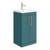 Arezzo Floor Standing Vanity Unit - Matt Green - 500mm with Industrial Style Brushed Brass Handles