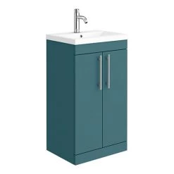 Arezzo Floor Standing Vanity Unit - Matt Green - 500mm with Industrial Style Chrome Handles