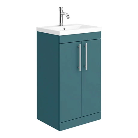 Arezzo Floor Standing Vanity Unit - Matt Green - 500mm with Industrial Style Chrome Handles 1 Arezzo Floor Standing Vanity Unit - Matt Green - 500mm with Industrial Style Chrome Handles
