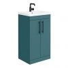 Arezzo Floor Standing Vanity Unit - Matt Green - 500mm with Industrial Style Black Handles