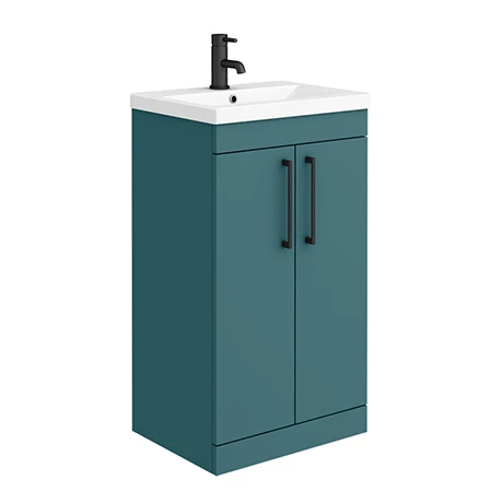 Arezzo 500 Matt Green Floor Standing Vanity Unit with Matt Black Handles 1 Arezzo 500 Matt Green Floor Standing Vanity Unit with Matt Black Handles