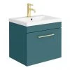 Arezzo Wall Hung Vanity Unit - Matt Green - 500mm 1-Drawer with Brushed Brass Handle