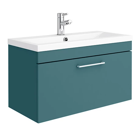 Arezzo Wall Hung Vanity Unit - Matt Green - 800mm with Chrome Handle 1 Arezzo Wall Hung Vanity Unit - Matt Green - 800mm with Chrome Handle