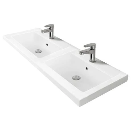 Arezzo Matt Blue Wall Hung Double Basin Vanity Unit (1205mm w. Brushed Brass Handles) 4 Arezzo Matt Blue Wall Hung Double Basin Vanity Unit (1205mm w. Brushed Brass Handles) - Image 4