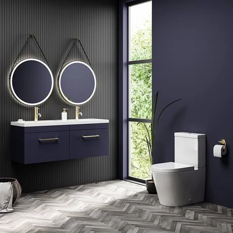 Arezzo Matt Blue Wall Hung Double Basin Vanity Unit (1205mm w. Brushed Brass Handles) 5 Arezzo Matt Blue Wall Hung Double Basin Vanity Unit (1205mm w. Brushed Brass Handles) - Image 5