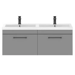 Arezzo Matt Grey Wall Hung Double Basin Vanity Unit (1205mm w. Matt Black Handles) -Arezzo Bathroom Furniture Shop AZWH12GMB1D d2 460