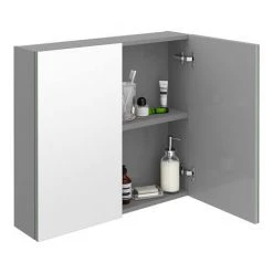 Brooklyn 800mm Grey Mist Bathroom Mirror Cabinet - 2 Door -Arezzo Bathroom Furniture Shop B8GMWM d2 460