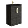 Brooklyn 600mm Black Floor Standing Vanity Unit with Matt Black Basin + Brass Handles