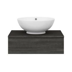 Brooklyn Floating Basin Shelf with Drawer - Black - 600mm incl. Round Basin -Arezzo Bathroom Furniture Shop BCTB6B4 d5 460