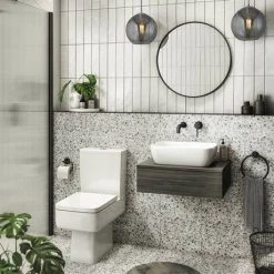 Brooklyn Wall Hung Countertop Basin Shelf with Drawer - Black - 600 x 450mm -Arezzo Bathroom Furniture Shop BCTHB6 d3 460