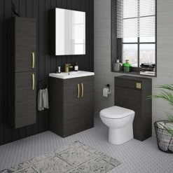 Brooklyn 600mm Black Vanity Unit with Brushed Brass Handles -Arezzo Bathroom Furniture Shop BFS6BLK BB d3 460
