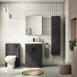 Brooklyn Black Vanity Unit - 600mm Wide with Matt Black Handles -Arezzo Bathroom Furniture Shop BFS6BLK MB d3 460