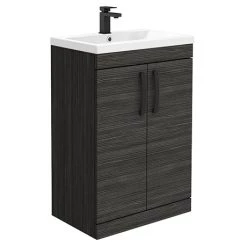 Brooklyn Black Vanity Unit - 600mm Wide with Matt Black Handles