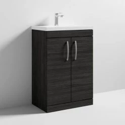 Brooklyn 600 Black Floor Standing Vanity Unit with Thin-Edge Basin -Arezzo Bathroom Furniture Shop BFS6BLKTE d3 460