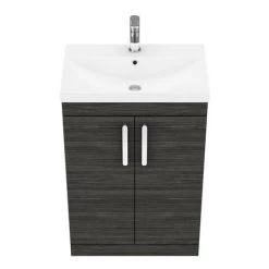 Brooklyn 600 Black Floor Standing Vanity Unit with Thin-Edge Basin -Arezzo Bathroom Furniture Shop BFS6BLKTE n d5 460