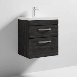 Brooklyn 500 Black Wall Hung 2 Drawer Vanity Unit with Thin-Edge Basin -Arezzo Bathroom Furniture Shop BWH5BLK2DTE nd3 460