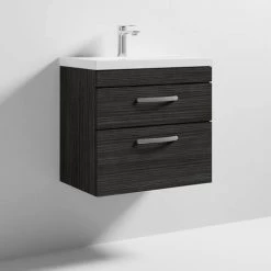 Brooklyn 600 Black Wall Hung 2 Drawer Vanity Unit with Thin-Edge Basin 7 Brooklyn 600 Black Wall Hung 2 Drawer Vanity Unit with Thin-Edge Basin -Arezzo Bathroom Furniture Shop BWH6BLK2DTE nd3 460