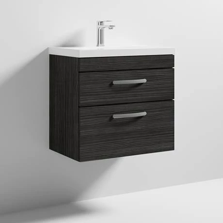 Brooklyn 600 Black Wall Hung 2 Drawer Vanity Unit with Thin-Edge Basin 4 Brooklyn 600 Black Wall Hung 2 Drawer Vanity Unit with Thin-Edge Basin - Image 4