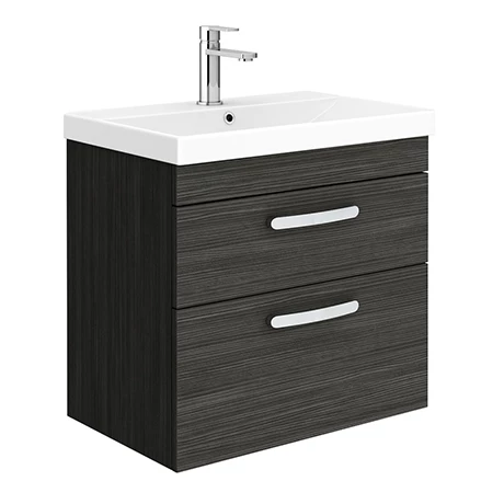 Brooklyn 600 Black Wall Hung 2 Drawer Vanity Unit with Thin-Edge Basin 1 Brooklyn 600 Black Wall Hung 2 Drawer Vanity Unit with Thin-Edge Basin