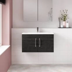 Brooklyn 800mm Black 2 Door Wall Hung Vanity Unit -Arezzo Bathroom Furniture Shop BWH82DBLK d3 460