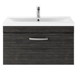 Brooklyn Black 800mm Wall Hung Vanity Unit - Single Drawer -Arezzo Bathroom Furniture Shop BWH8BLK d1 460