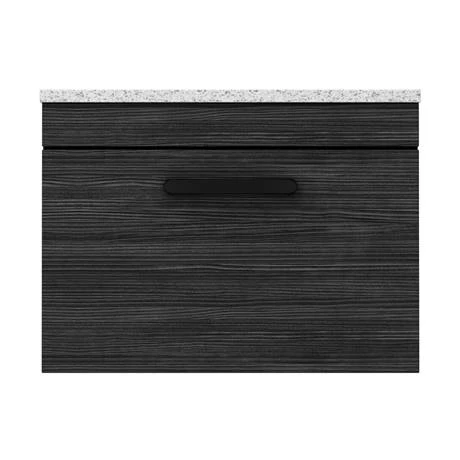 Brooklyn Wall Hung Countertop Vanity - Black - 600mm with White Worktop & Matt Black Handle 5 Brooklyn Wall Hung Countertop Vanity - Black - 600mm with White Worktop & Matt Black Handle - Image 5