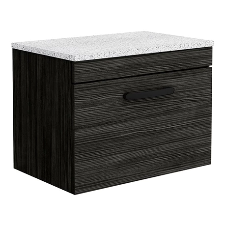 Brooklyn Wall Hung Countertop Vanity - Black - 600mm with White Worktop & Matt Black Handle 1 Brooklyn Wall Hung Countertop Vanity - Black - 600mm with White Worktop & Matt Black Handle