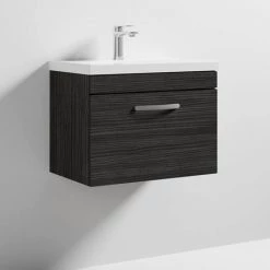 Brooklyn 600 Black Wall Hung 1-Drawer Vanity Unit with Thin-Edge Basin 7 Brooklyn 600 Black Wall Hung 1-Drawer Vanity Unit with Thin-Edge Basin -Arezzo Bathroom Furniture Shop BWHSD6BLKTE D3 460