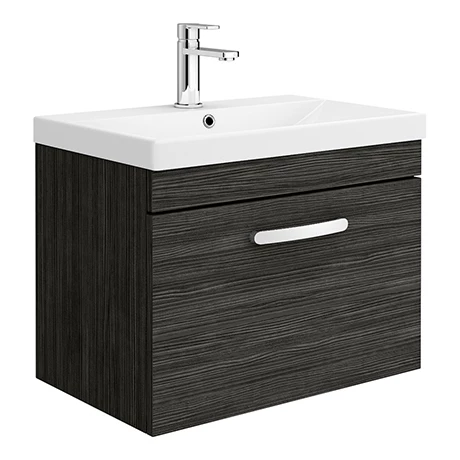 Brooklyn 600 Black Wall Hung 1-Drawer Vanity Unit with Thin-Edge Basin 1 Brooklyn 600 Black Wall Hung 1-Drawer Vanity Unit with Thin-Edge Basin