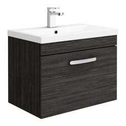 Brooklyn 600mm Black Wall Hung Vanity Unit - Single Drawer