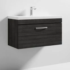 Brooklyn 800 Black Wall Hung 1-Drawer Vanity Unit with Thin-Edge Basin 8 Brooklyn 800 Black Wall Hung 1-Drawer Vanity Unit with Thin-Edge Basin -Arezzo Bathroom Furniture Shop BWHSD8BLKTE D3 460