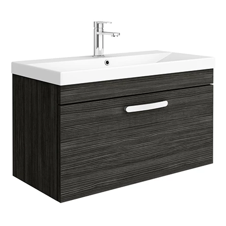Brooklyn 800 Black Wall Hung 1-Drawer Vanity Unit with Thin-Edge Basin 1 Brooklyn 800 Black Wall Hung 1-Drawer Vanity Unit with Thin-Edge Basin