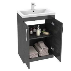 Brooklyn 600mm Black Vanity Unit - Floor Standing 2 Door Unit -Arezzo Bathroom Furniture Shop Brooklyn Black Vanity Unit 600mm d3 460