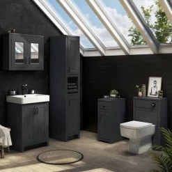 Chatsworth Traditional Graphite Vanity - 560mm Wide with Matt Black Handles -Arezzo Bathroom Furniture Shop C560BLKMB d2 460