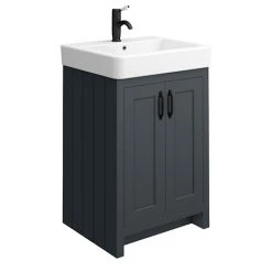 Chatsworth Traditional Graphite Vanity - 560mm Wide with Matt Black Handles