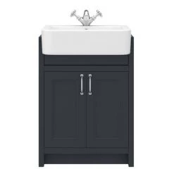 Chatsworth Traditional Graphite Semi-Recessed Vanity - 600mm Wide -Arezzo Bathroom Furniture Shop C600SRBLK D4 460