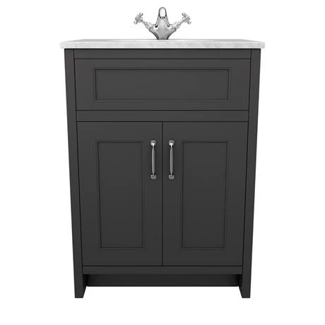 Chatsworth Graphite 610mm Vanity with White Marble Basin Top 3 Chatsworth Graphite 610mm Vanity with White Marble Basin Top - Image 3
