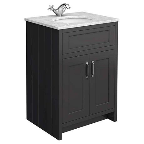 Chatsworth Graphite 610mm Vanity with White Marble Basin Top 1 Chatsworth Graphite 610mm Vanity with White Marble Basin Top