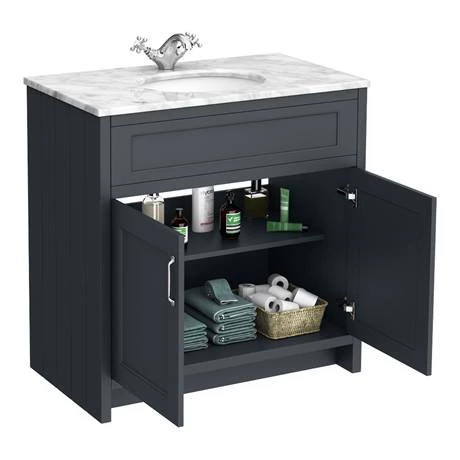 Chatsworth Graphite 810mm Vanity with White Marble Basin Top 4 Chatsworth Graphite 810mm Vanity with White Marble Basin Top - Image 4