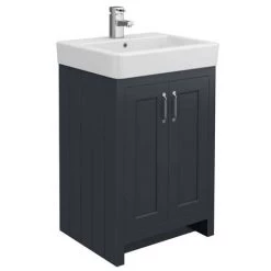 Chatsworth Traditional Graphite 560mm Vanity Sink + 300mm Cupboard Unit -Arezzo Bathroom Furniture Shop C825BLK d2 460