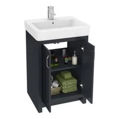 Chatsworth Traditional Graphite Double Basin Vanity + Cupboard Combination Unit -Arezzo Bathroom Furniture Shop CBLK142PK n d3 460