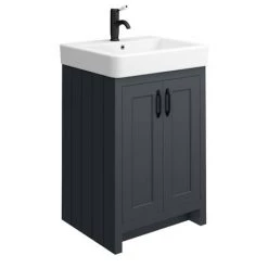 Chatsworth Traditional Graphite Double Basin Vanity + Cupboard Combination Unit with Matt Black Handles -Arezzo Bathroom Furniture Shop CBLK142PKMB d2 460