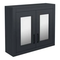 Chatsworth Graphite 2-Door Mirror Cabinet - 690mm Wide with Matt Black Handles -Arezzo Bathroom Furniture Shop MCABBLKMB d2 460
