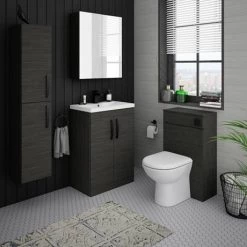 Brooklyn Black Wall Hung Tall Storage Cabinet with Matt Black Handles -Arezzo Bathroom Furniture Shop MOD662 MB d2 460