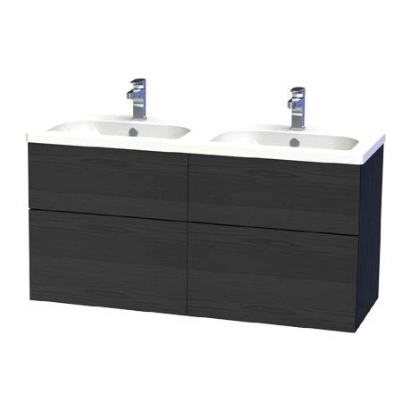 Miller - New York 120 Wall Hung Four Drawer Vanity Unit with Double Ceramic Basin - Black 1 Miller - New York 120 Wall Hung Four Drawer Vanity Unit with Double Ceramic Basin - Black