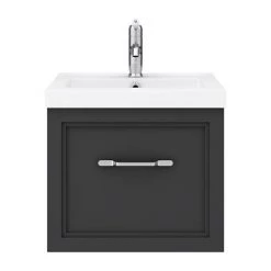 Period Bathroom Co. Wall Hung Vanity - Matt Black - 500mm 1 Drawer with Chrome Handle -Arezzo Bathroom Furniture Shop PBC5WHBLK1D d3 460