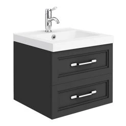 Period Bathroom Co. Wall Hung Vanity - Matt Black - 500mm 2 Drawer with Chrome Handles